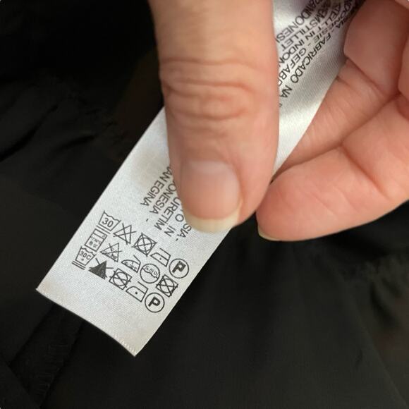 Zara Floral Chiffon Mini Dress Small Shift Swing Mod Long Sleeve Ruffle Black - Picture 10 of 10